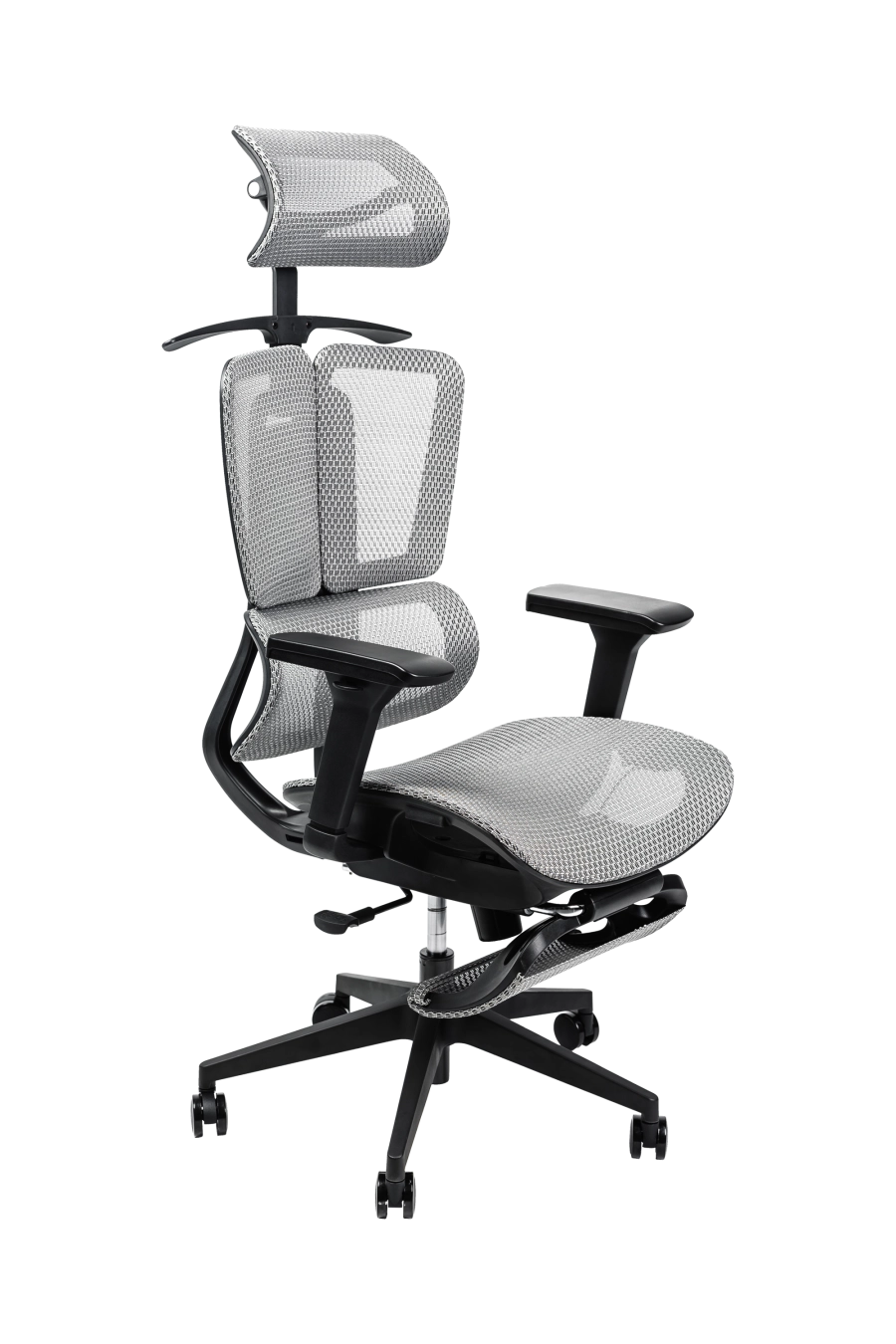 Split: CUSTÓ Split este echipat pentru versatilitate totală: plasă elastomerică ventilată, suport lombar reglabil, tetieră 3D și cotiere 3D pentru ajustare milimetrică. Reglarea pe înălțime a spătarului și șezutul glisant adaptă scaunul la orice statură. Suportul pentru picioare și umerașul integrat transformă spațiul într-o mini-zonă de relaxare fără a ieși din fluxul de lucru. Mecanismul sincron menține echilibrul ergonomic, iar roțile din poliuretan se mișcă lin pe pardoseală. Finisajul gri subtil se potrivește birourilor high-tech care favorizează soluții all-in-one.