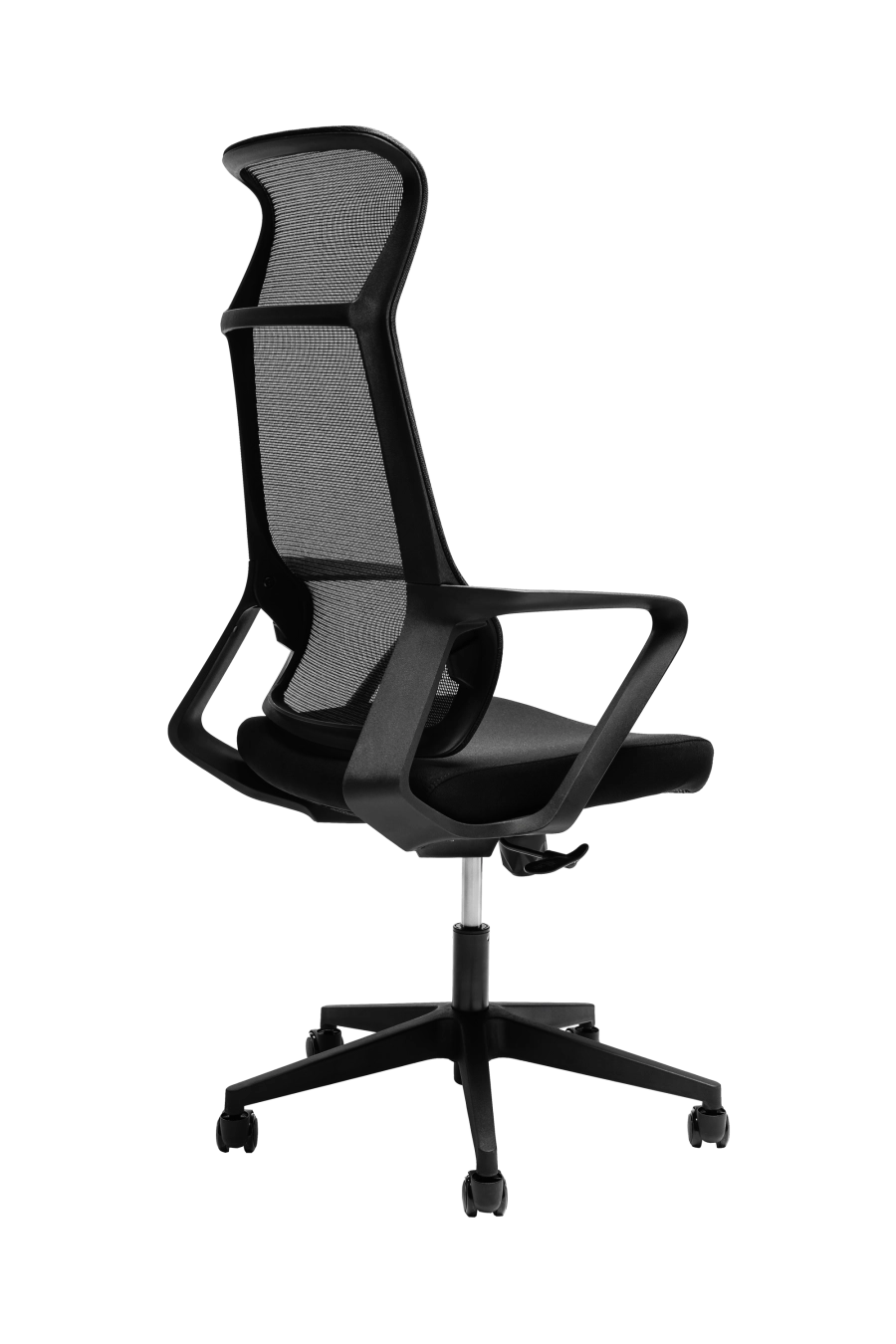 Tallin: Fotoliul CUSTÓ Tallin combină designul minimalist cu funcţionalitatea practică: şezutul din stofă conferă confort imediat, în timp ce spătarul din plasă elastomerică susţine eficient ventilarea pe durata unei zile întregi. Suportul lombar fix adaugă stabilitate şi protecţie posturală pe intervale lungi de lucru. Cotierele fixe şi mecanismul tip „fluture” cu blocare într-o poziţie simplifică utilizarea, iar baza stelată cu role din nailon asigură mobilitate lină pe suprafeţe diverse. Reglabil pe înălţime cu o capacitate de încărcare de până la 120 kg, această model în design all-black emană sobrietate şi se integrează elegant în spaţii de lucru, acasă sau la birou.